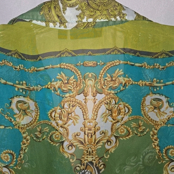 Blouse, Apt 9, Sleeveless, Sheer, Halter with collar, Blue, Green, Buttons, Lg, - Picture 10 of 10